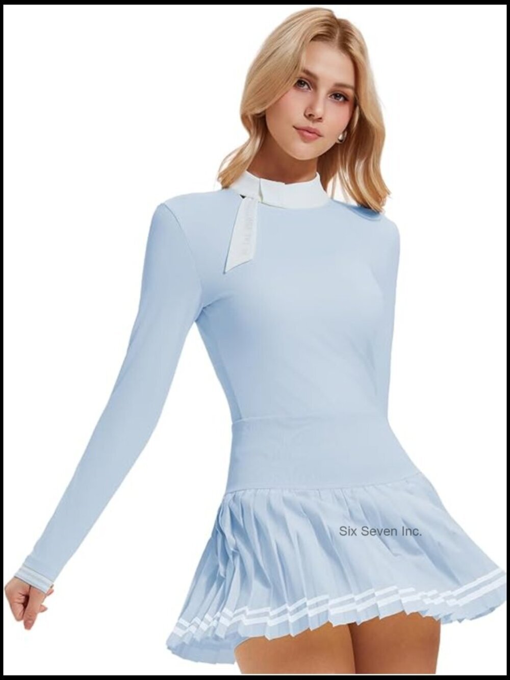 2 Piece Tennis Skirt Set - Zip Back Top & Pleated Skort with Pockets, Athletic
